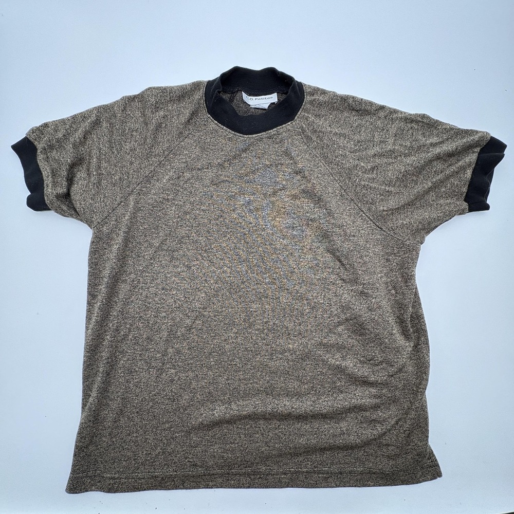 C.D. Petites Shirt Womens L Brown Black Ringer Raglan Crew Neck Knit Top